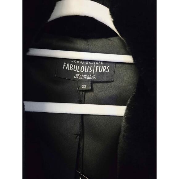 LUXE NWT Donna Salyers Fabulous-Furs Black Faux Fur Coat Jacket XS Warm Elegant - Picture 2 of 7